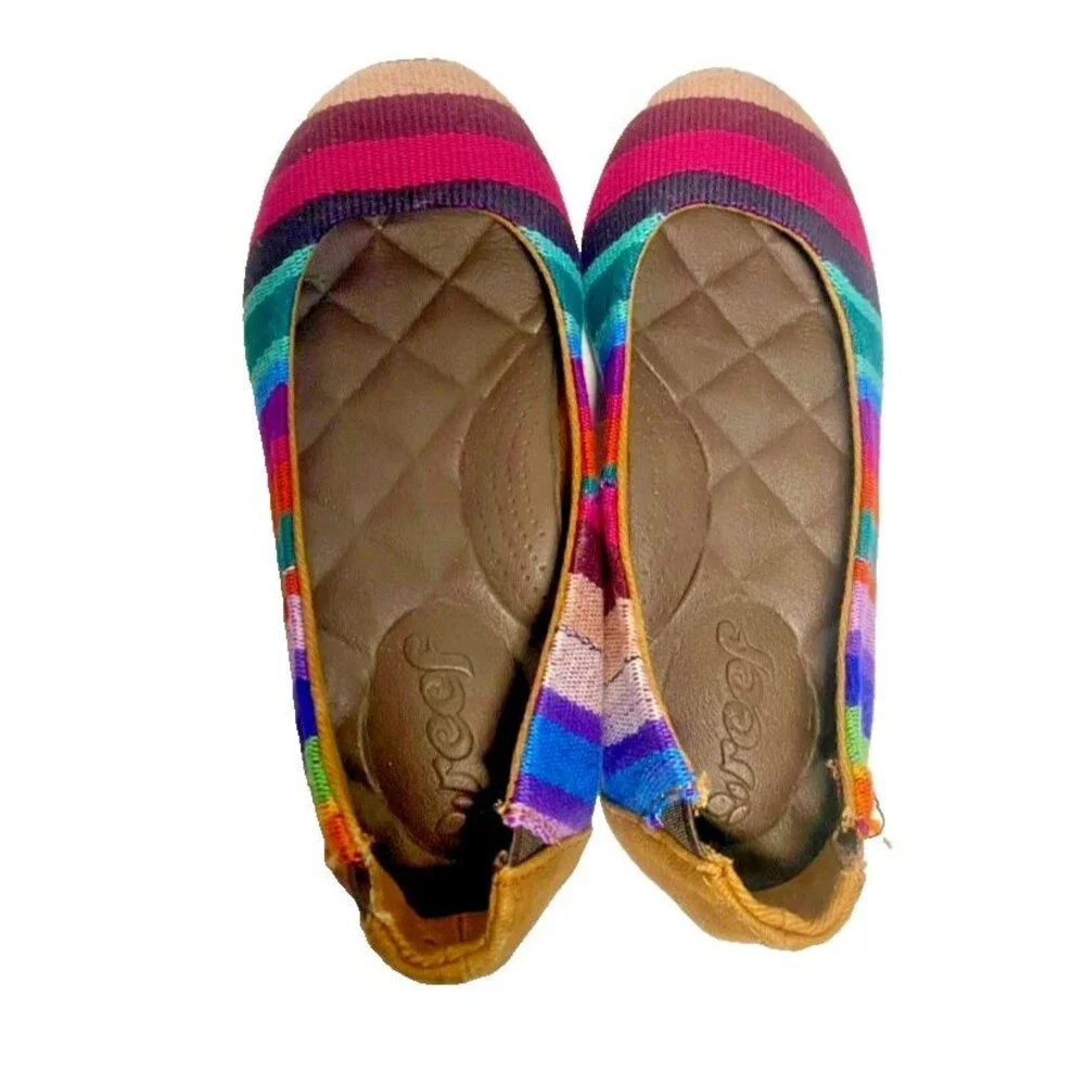 Reef Tropic Girl's Size 11 T Rainbow Stripe Ballet Flats Mex Boho Beach Colorful